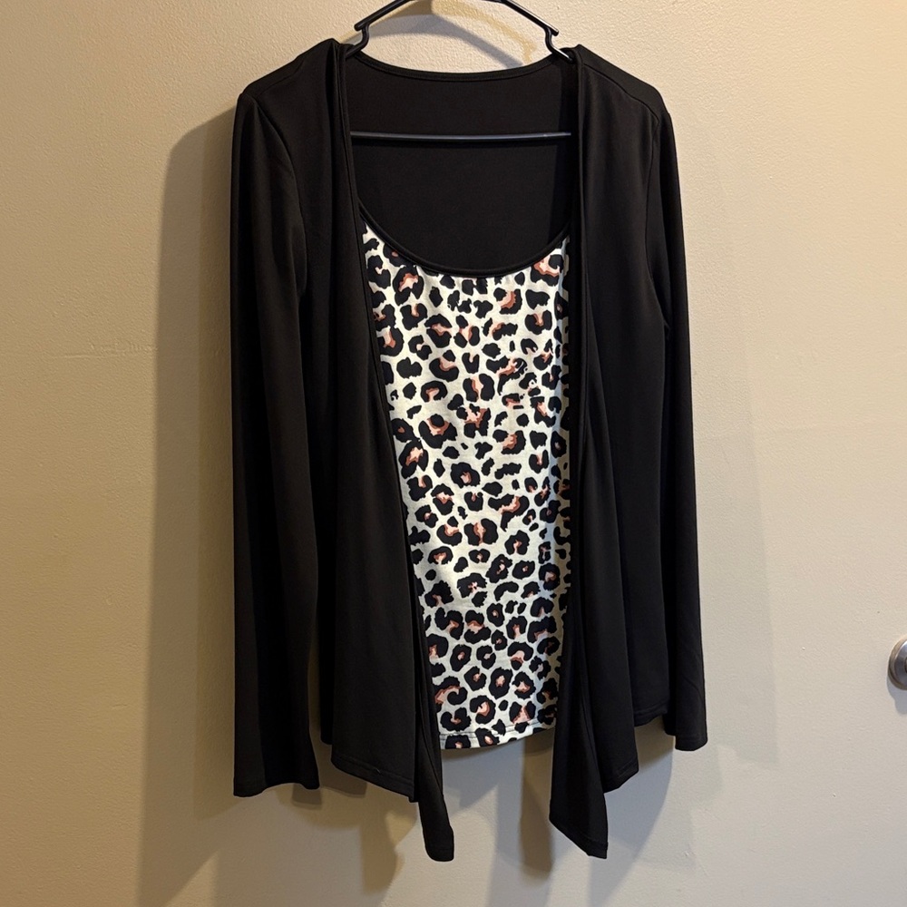 Black Cardigan with Leopard Print Top - Picture 7 of 7